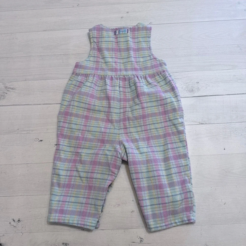 Gymboree 2001 girls blue purple plaid‎ romper overalls acrylic wool 6-12 months